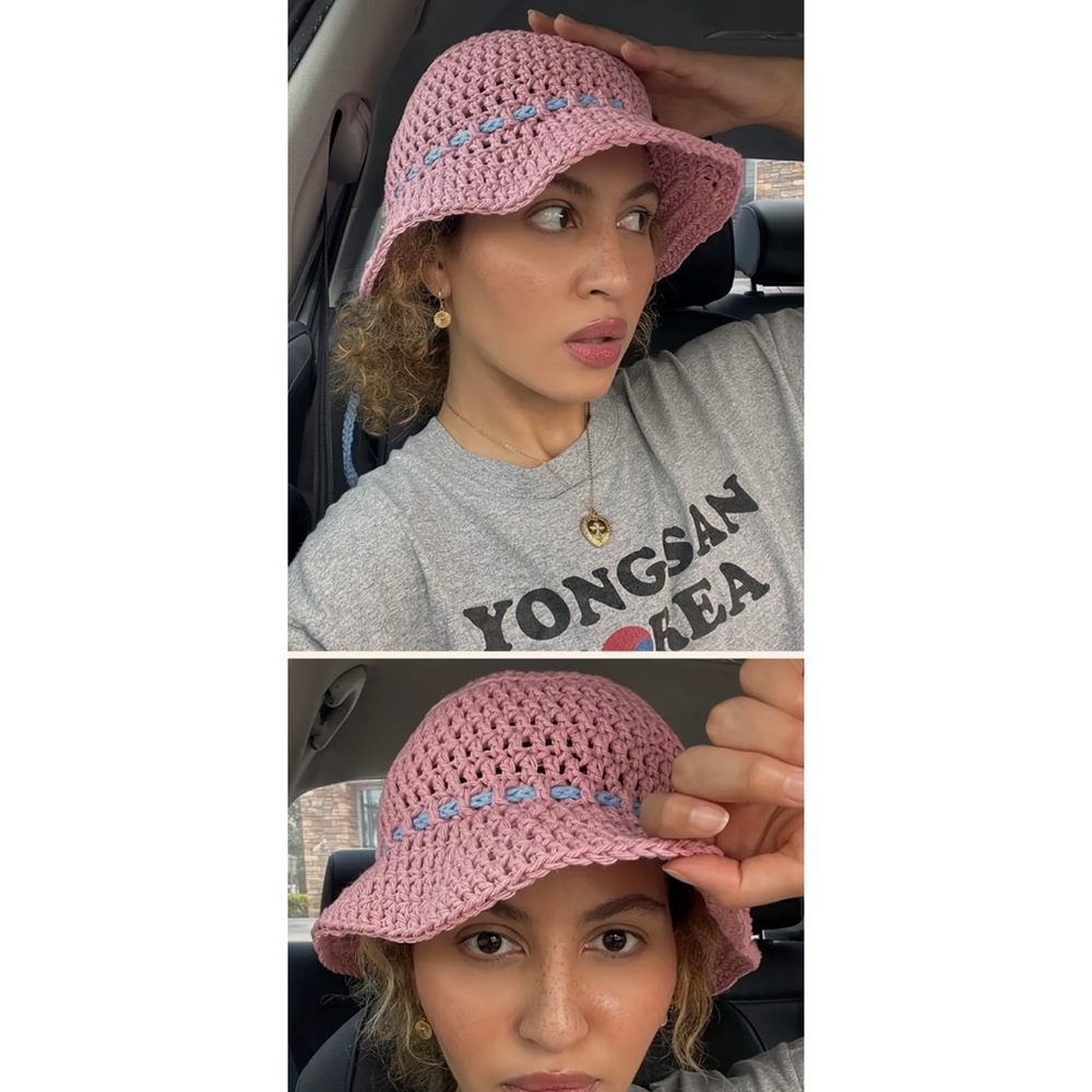 NEW Pink Crochet Bucket Hat